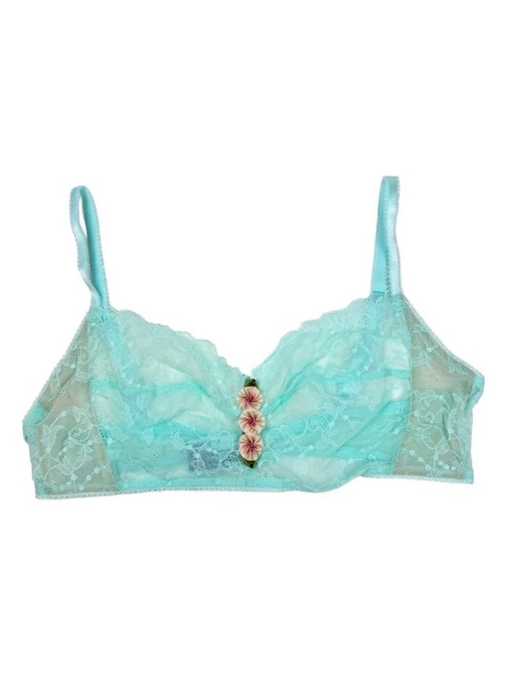 NWOT GAP Body Floral Lace Bralette Sz.L Mint Green Soft Cups Sheer Lingerie